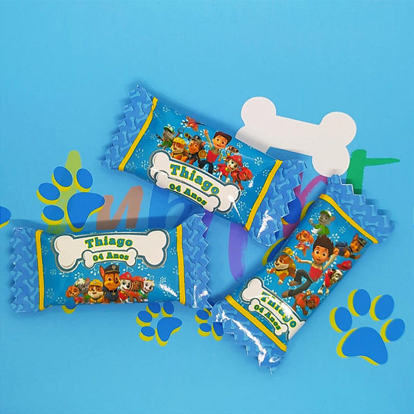 Kit 50  Balas Mastigáveis Com Rótulo Personalizado Aniversário - Patrulha Canina Azul