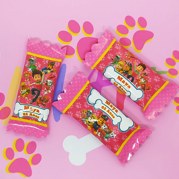 Kit 100  Balas Mastigáveis Com Rótulo Personalizado Aniversário - Patrulha Canina Rosa