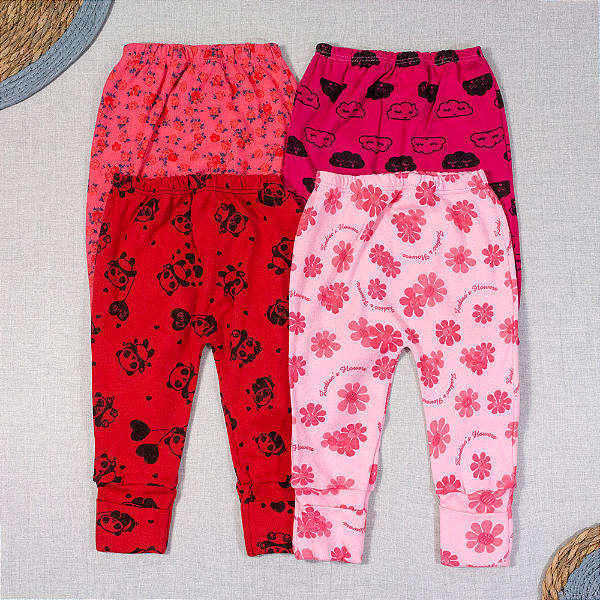 Calça Pé Vira Estampada - Kit com 04 peças