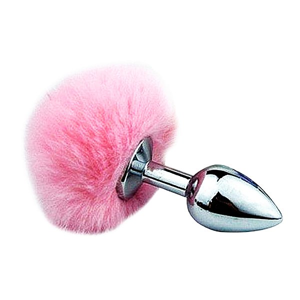 Plug Anal em Aço com Pompom Rosa