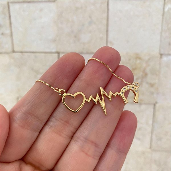 Gargantilha Feminina Batimentos com Ferradura Banhada a Ouro 18K