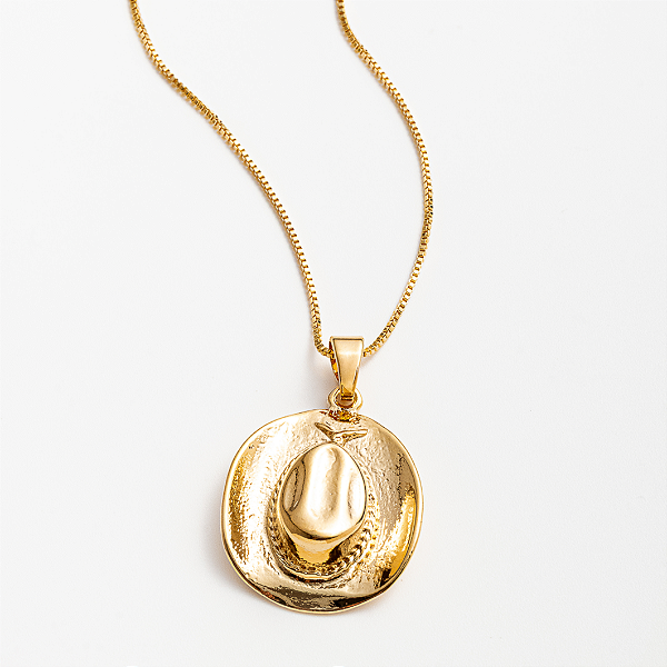 Colar Feminino Chapéu Country Banhado a Ouro 18K