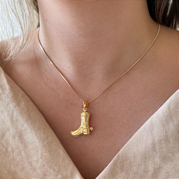 Colar Feminino Bota Country Banhado a Ouro 18K