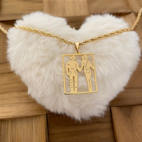 Colar Feminino Casal Country com Cordão Baiano Banhado a Ouro 18K