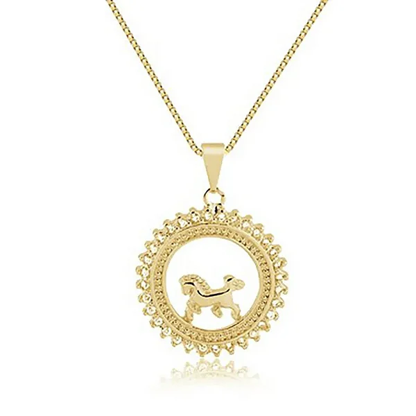Colar Feminino Mandala Cavalo com Zircônia Banhado a Ouro 18K
