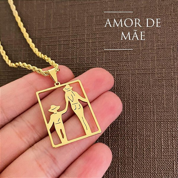 Colar Feminino Mãe e Filho Country com Cordão Baiano Banhado a Ouro 18K