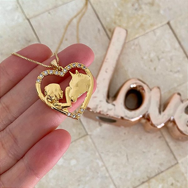 Colar Feminino Mulher com Seu Cavalo Banhado a Ouro 18K