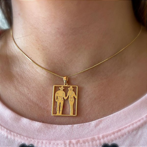 Colar Feminino Casal Country Banhado a Ouro 18K