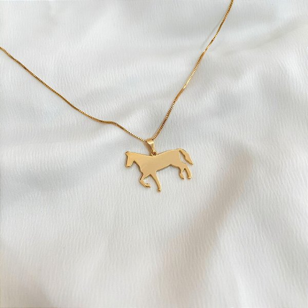 Colar Feminino Cavalo Mangalarga Banhado a Ouro 18K