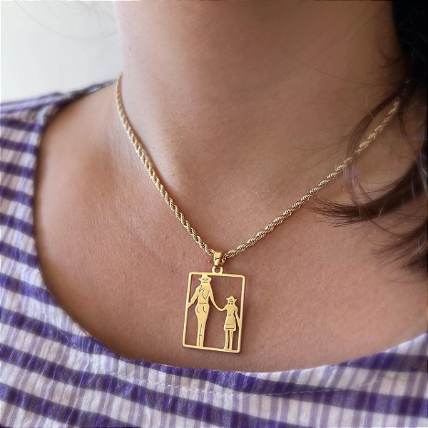 Colar Feminino Mãe e Filha Country com Cordão Baiano Banhado a Ouro 18K