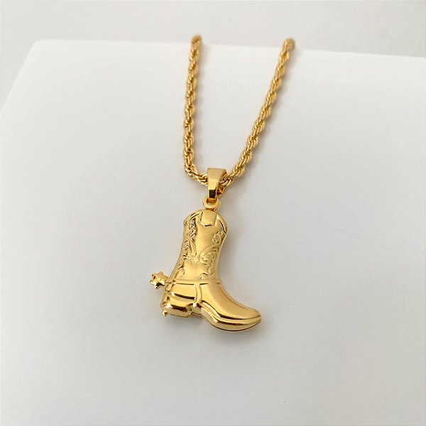 Colar Feminino Bota Country com Cordão Baiano Banhado a Ouro 18K