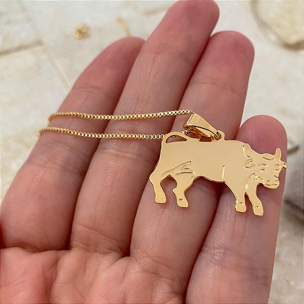 Colar Feminino Touro Indomável Banhado a Ouro 18K