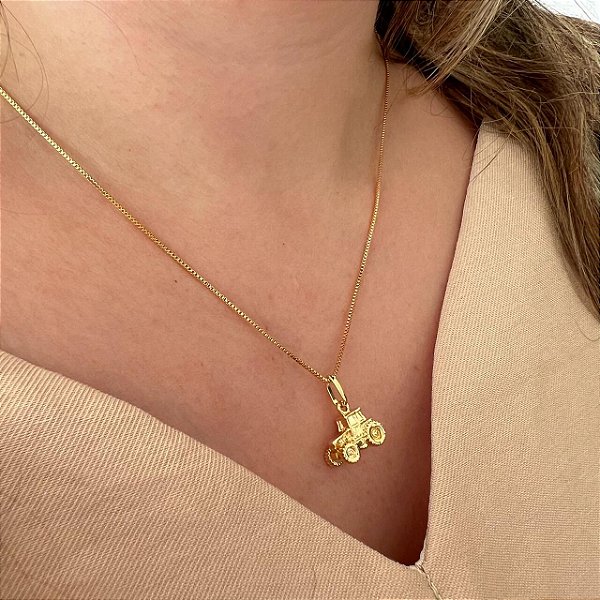 Colar Feminino Luxo Trator – Joia do AGRO Banhado a Ouro 18K