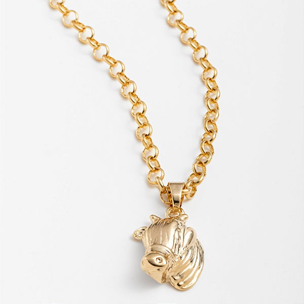 Colar Feminino Boi com Cordão Elo Português Banhado a Ouro 18K