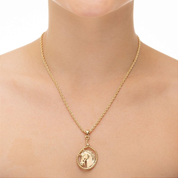 Colar Feminino Cavalo no Laço Banhado a Ouro 18K