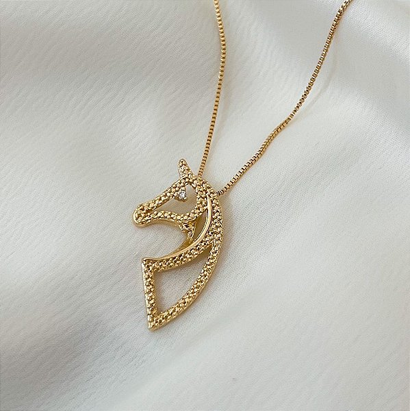 Colar Feminino Cavalo Fashion Banhado a Ouro 18K
