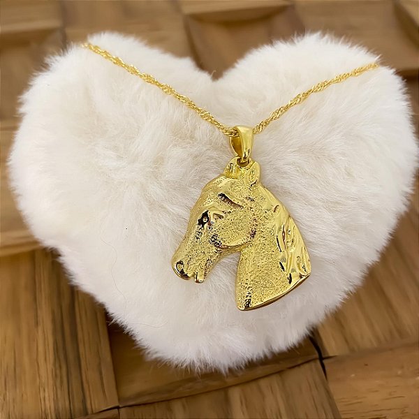 Colar Feminino Cabeça de Cavalo Luxe Banhado a Ouro 18K
