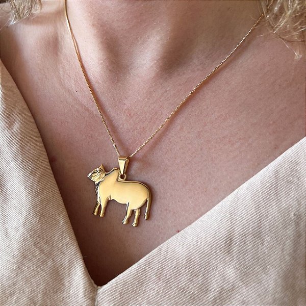 Colar Feminino Boi Chique Banhado a Ouro 18K