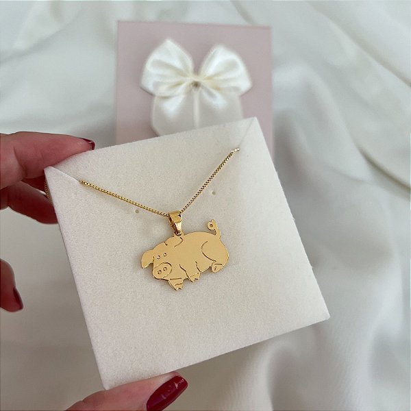 Colar Feminino Suíno Chic Banhado a Ouro 18K