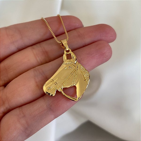 Colar Feminino Cabeça de Cavalo Luxo Banhado a Ouro 18K
