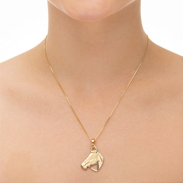 Colar Feminino Cabeça de Cavalo Luxo Banhado a Ouro 18K