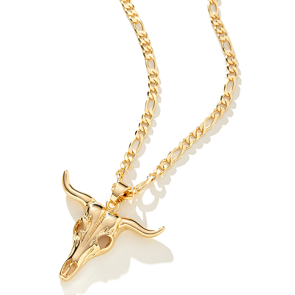 Colar Masculino Touro com Cordão 3x1 Banhado a Ouro 18K