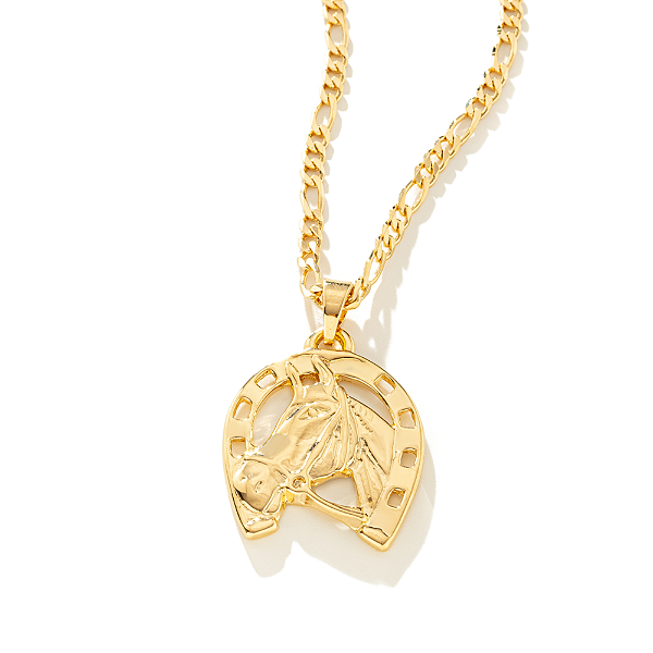 Colar Masculino Cavalo e Ferradura com Cordão 3x1 Banhado a Ouro 18K