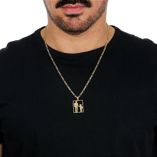 Colar Masculino Pai e Filho Country com Cordão 3x1 Banhado a Ouro 18K