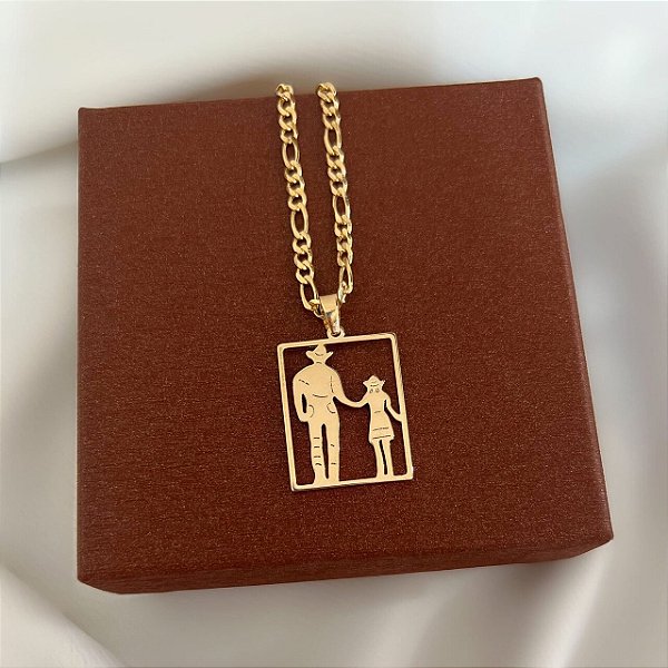 Colar Masculino Pai de Menina Country com Cordão 3x1 Banhado a Ouro 18K