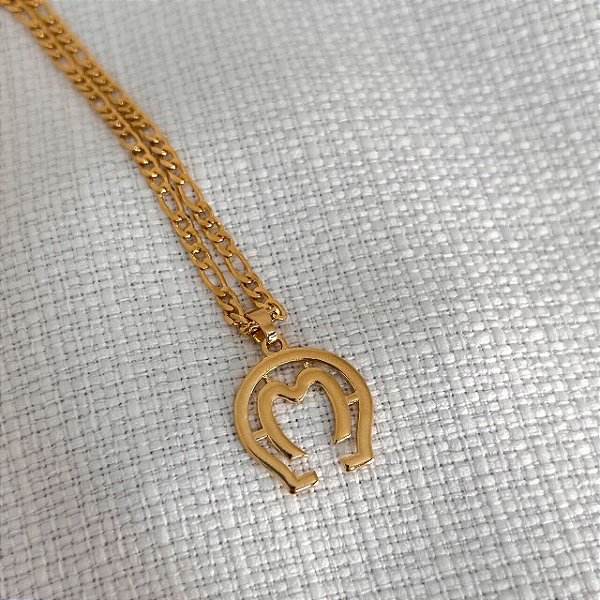 Colar Masculino Mangalarga Marchador com Cordão 3x1 Banhado a Ouro 18K