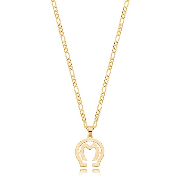 Colar Masculino Mangalarga Marchador com Cordão 3x1 Banhado a Ouro 18K