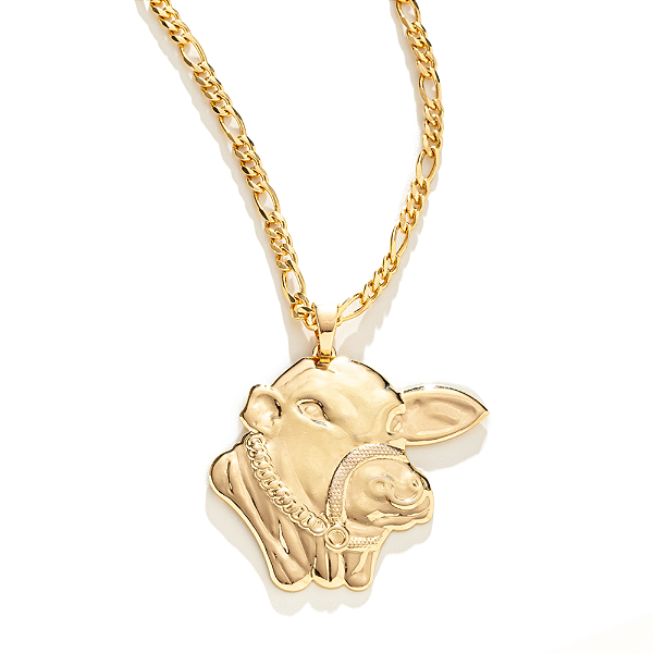 Colar Masculino Boi Nelore com Cordão 3x1 Banhado a Ouro 18K