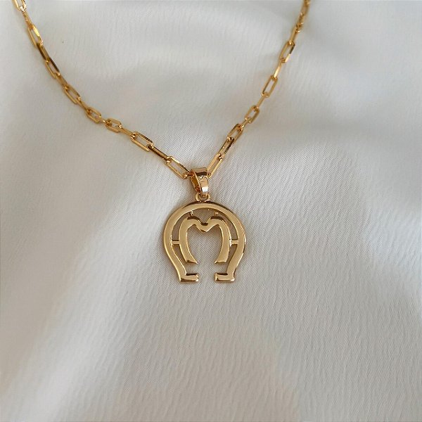Colar Masculino Mangalarga Marchador com Cordão Cartier Banhado a Ouro 18K