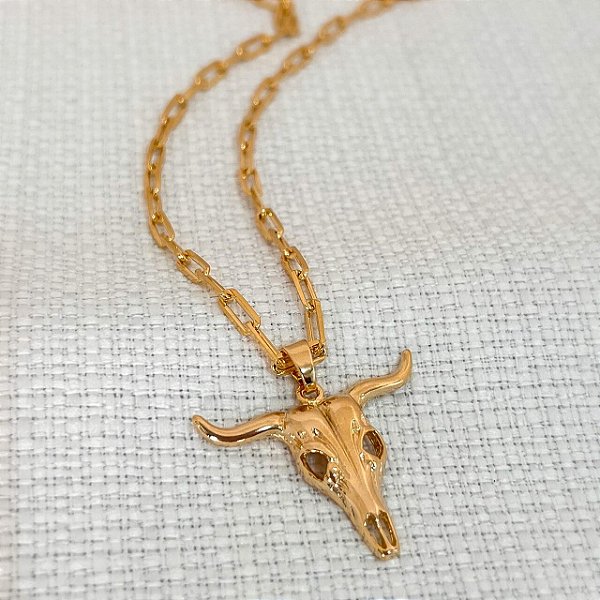 Colar Masculino Touro com Cordão Cartier Banhado a Ouro 18K