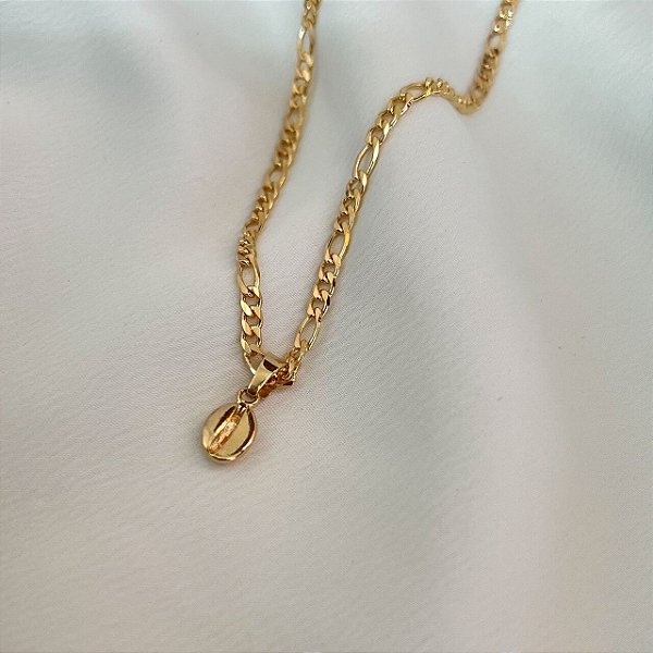 Colar Masculino Grão de Café com Cordão 3x1 Banhado a Ouro 18K