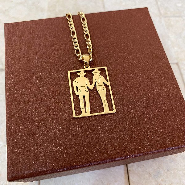 Colar Masculino Casal Country com Cordão 3x1 Banhado a Ouro 18K