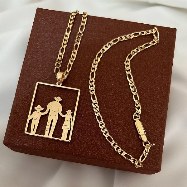 Conjunto Masculino Pai de Menino e Menina com Cordão 3x1 Banhado a Ouro 18K