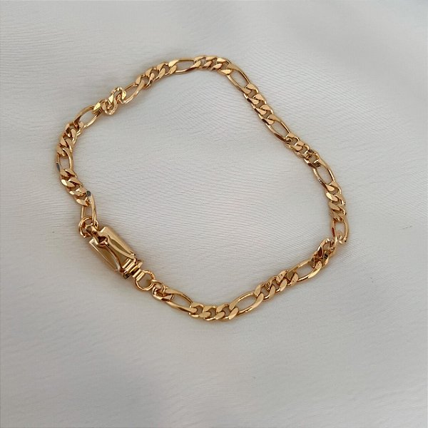 Pulseira Masculina Cordão 3x1 com Fecho Trava Banhado a Ouro 18K