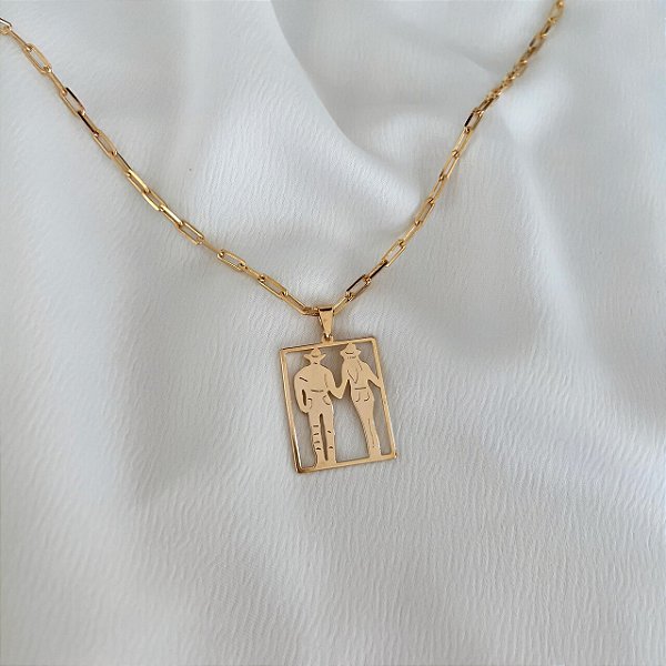 Colar Masculino Casal Country com Cordão Cartier Banhado a Ouro 18K