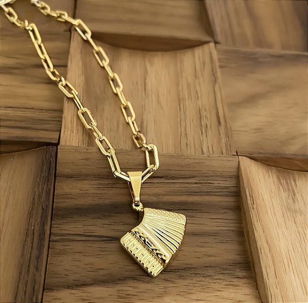 Colar Masculino Sanfona com Cordão Cartier Banhado a Ouro 18K