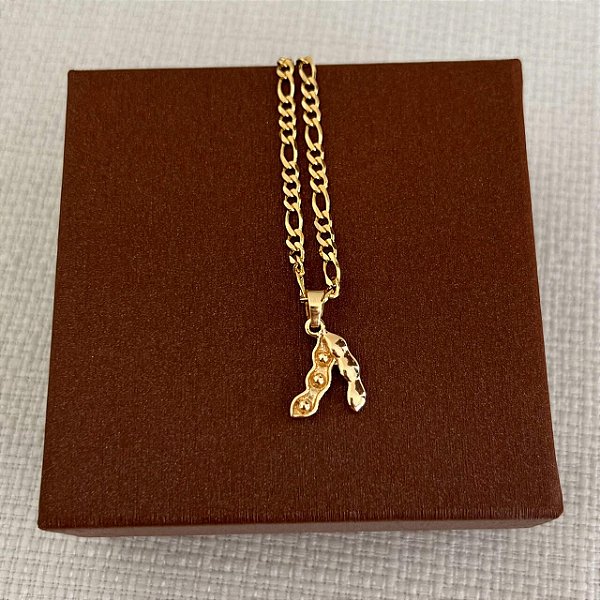 Colar Masculino Soja com Cordão 3x1 Banhado a Ouro 18K