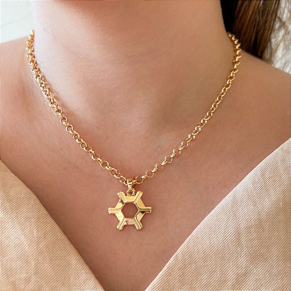 Colar Feminino Agronomia Luxo com Cordão Elo Português Banhado a Ouro 18K