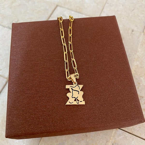 Colar Masculino Zootecnia com Cordão Cartier Banhado a Ouro 18K