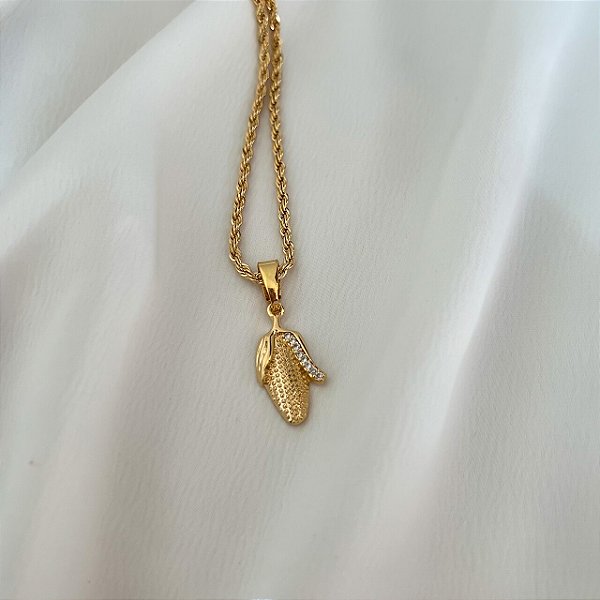 Colar Feminino Milho com Cordão Baiano Banhado a Ouro 18K