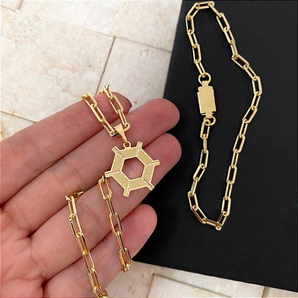 Conjunto Masculino Agronomia com Cordão Cartier Banhado a Ouro 18K
