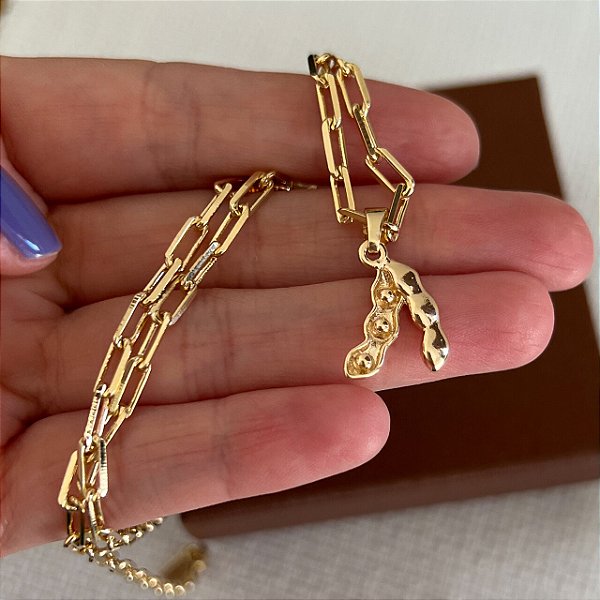 Colar Masculino Soja com Cordão Cartier Banhado a Ouro 18K