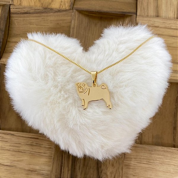 Colar Feminino Raça Pug Banhado a Ouro 18K
