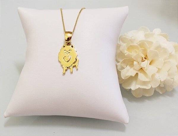 Colar Feminino Raça Spitz com Coração Banhado a Ouro 18K