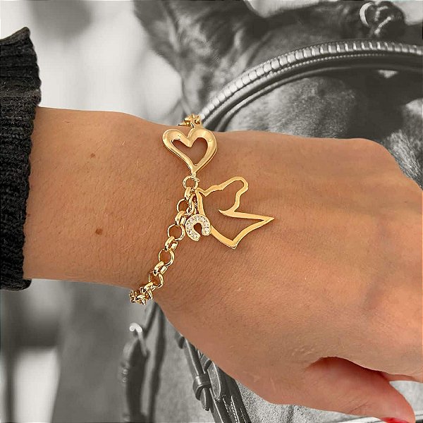 Pulseira Feminina Cavalo Crioulo Banhada a Ouro 18K