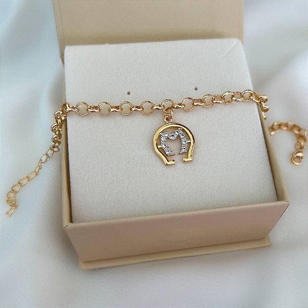 Pulseira Feminina Mangalarga Marchador no Elo Português Banhada a Ouro 18K